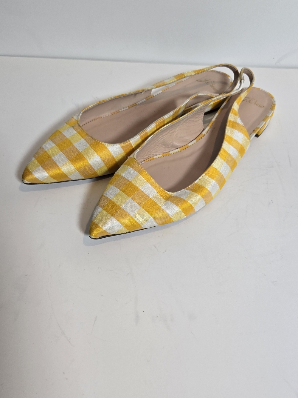J. Crew Yellow Gingham Pointed-Toe Slingback Flats